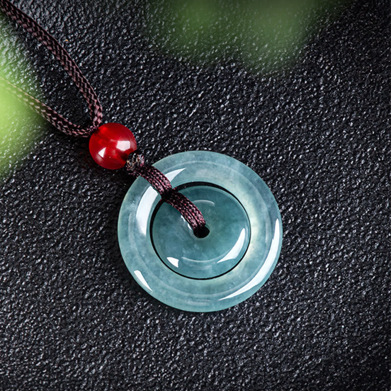 FREE Today: Auspicious and Protection Green Jade Double Peace Buckle Necklace Pendant