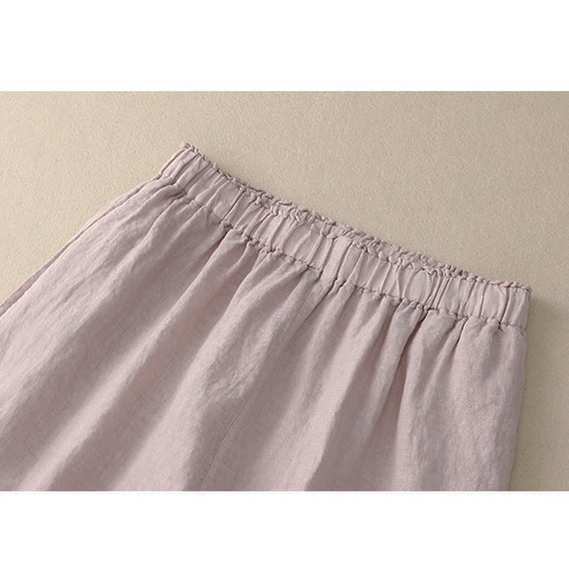 Buddha Stones Spring Elastic Waist Lace Pleated Hem Cotton Women's Pants With Pockets