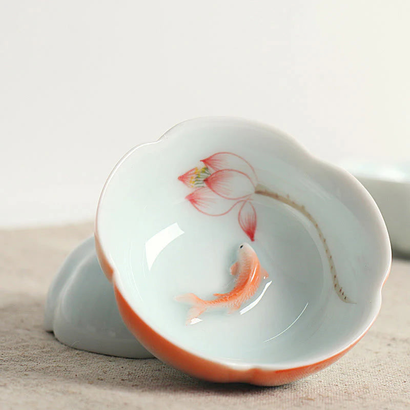 Buddha Stones Koi Fish Lotus Hand Teacup Kung Fu Tea Cup