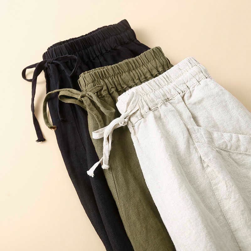 Buddha Stones Commute Women's Plain Harem Capri Cotton Pants With Pockets