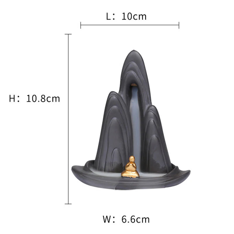 Buddha Stones Little Monk Mountains Flowing Water Purple Clay Ceramic Healing Backflow Incense Burner Decoration