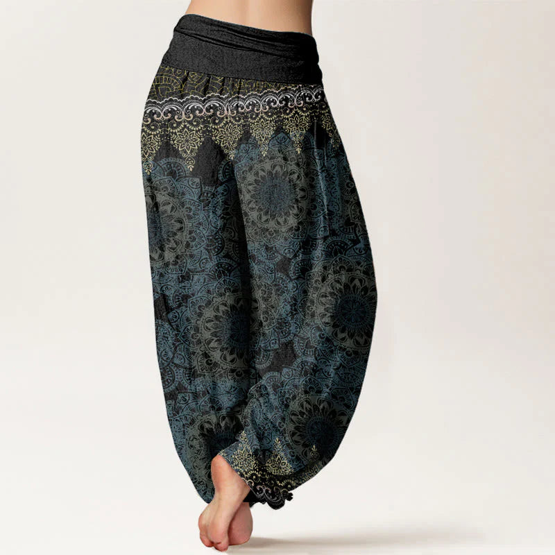 Buddha Stones Cotton Triangular Mandala Patterns Women's Elastic Waist Harem Pants