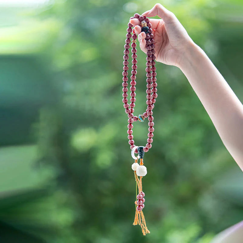 Buddha Stones Red Bodhi Seed Om Mani Padme Hum Lotus Engraved Harmony Bracelet (Extra 30% Off | USE CODE: FS30)