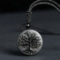 Buddha Stones Natural The Tree of Life Pattern Black Obsidian Transformation Necklace Pendant