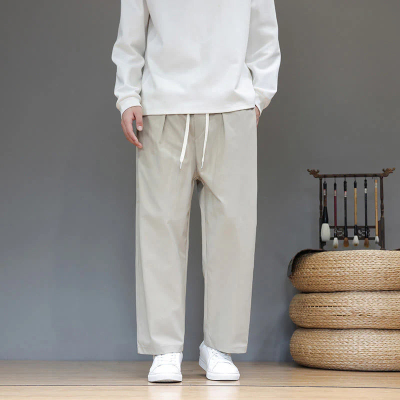 Buddha Stones Fall Solid Color Straight Leg Design Men's Harem Pants With Pockets