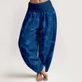 Buddha Stones Cotton Neatly Arranged Checkered Leaf Pattern Women's Elastic Waist Harem Pants