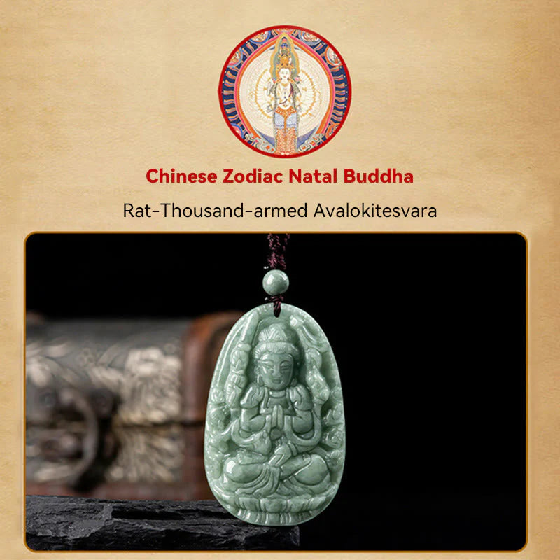 Buddha Stones Chinese Zodiac Natal Buddha Natural Jade Wealth Prosperity Necklace Pendant (Extra 30% Off | USE CODE: FS30)