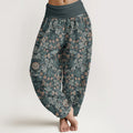Buddha Stones Pure Cotton Casual Flower Vine Leaves Pattern Women's Elastic Waist Harem Pants