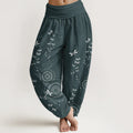 Buddha Stones Pure Cotton Circular Lines Dragonfly Women's Elastic Waist Harem Pants