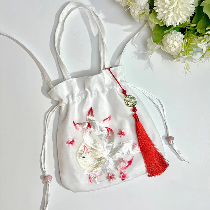 Buddha Stones Suzhou Embroidery Lotus Deer Epiphyllum Peony Rabbit Cotton Linen Tote Crossbody Bag Shoulder Bag Handbag
