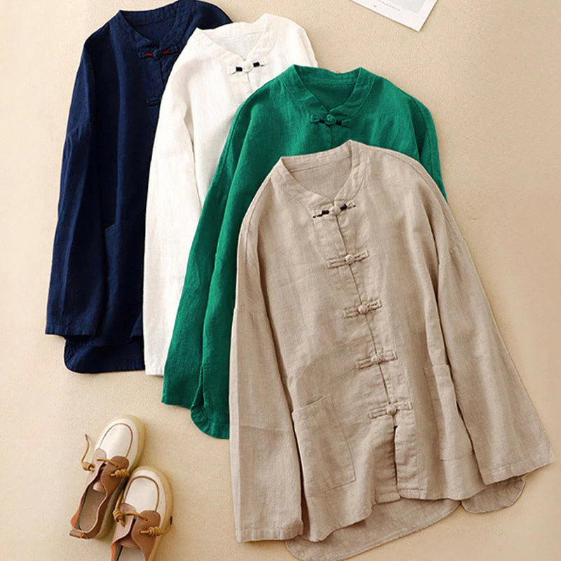 Buddha Stones Literary Artistic Chinese Knot Button Casual Clothing