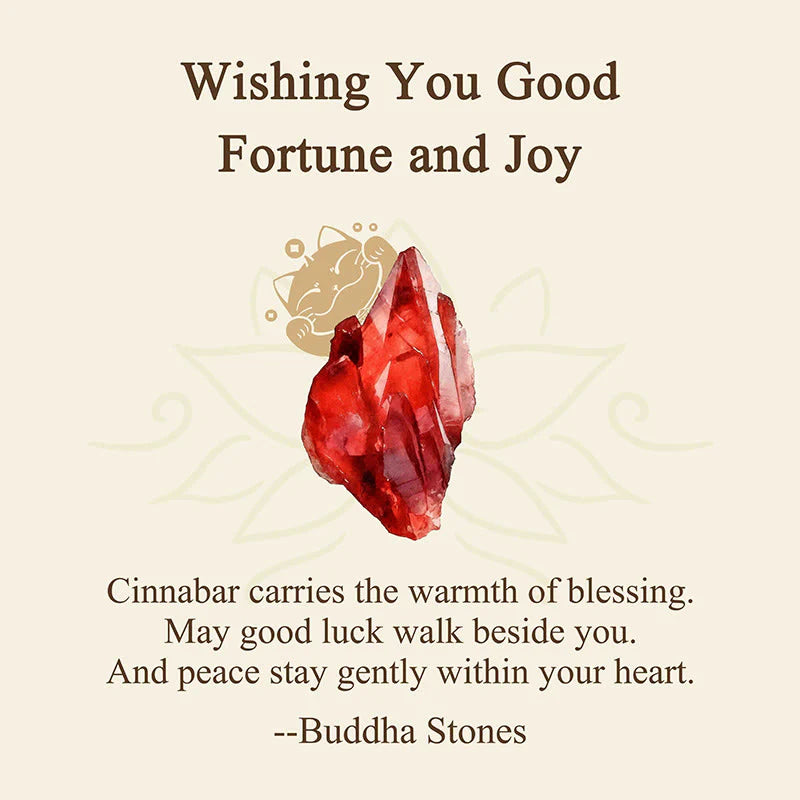 Buddha Stones Wishing You Good Fortune and Joy Cat Cinnabar Bracelet Includes Gift Message Card