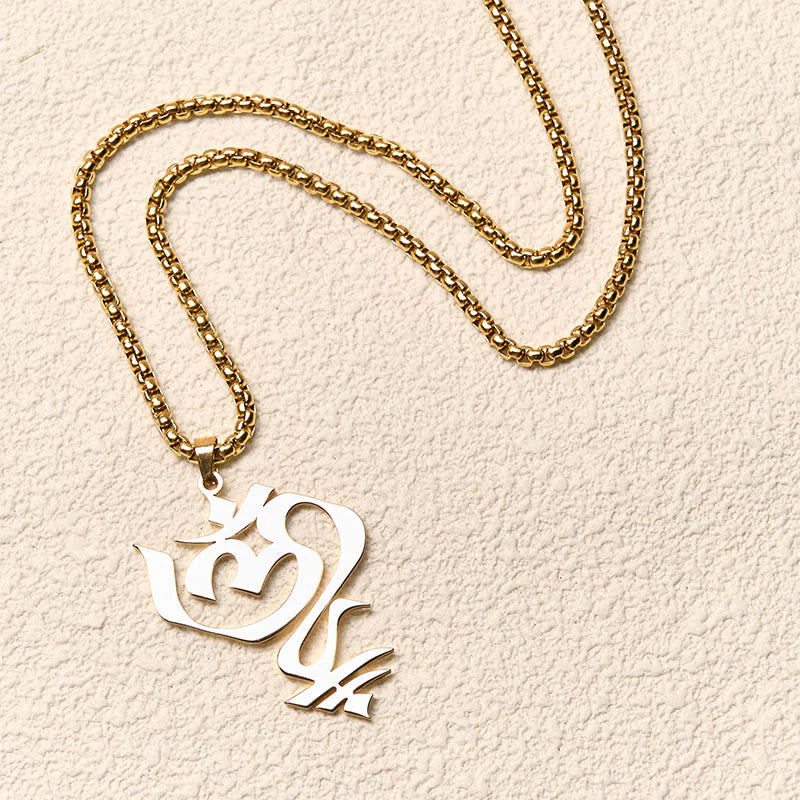 Buddha Stones Vintage OM Symbol geometry Design Stainless Steel Connection Necklace Pendant