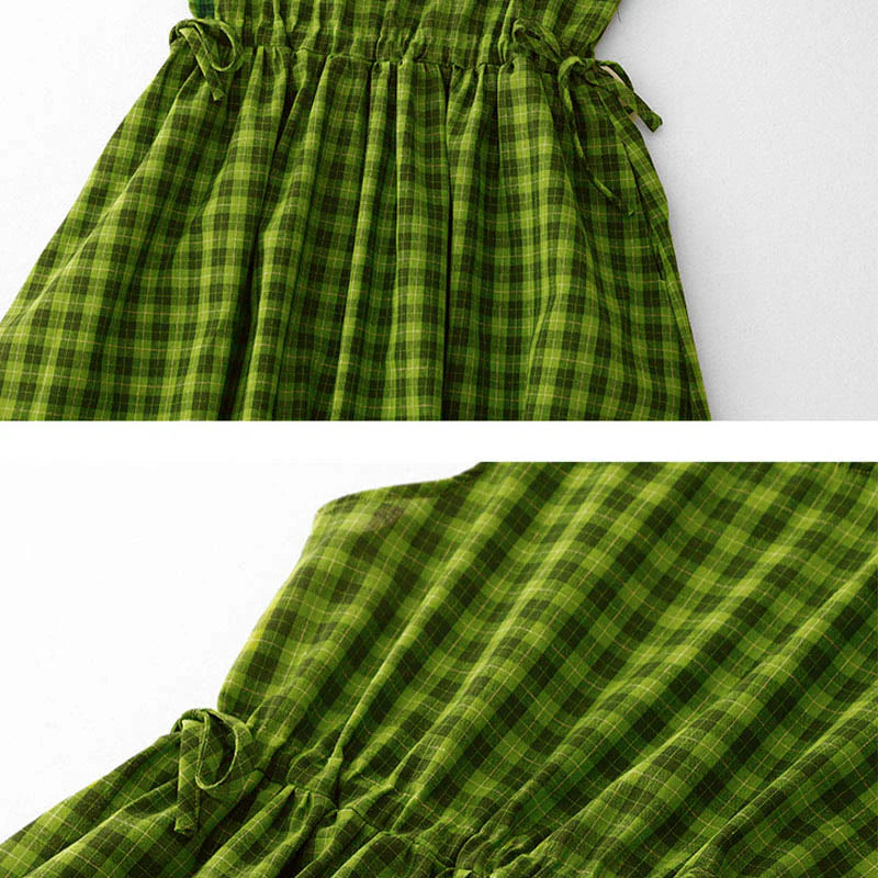 Buddha Stones Sleeveless Plaid Summer Midi Dress With Pockets