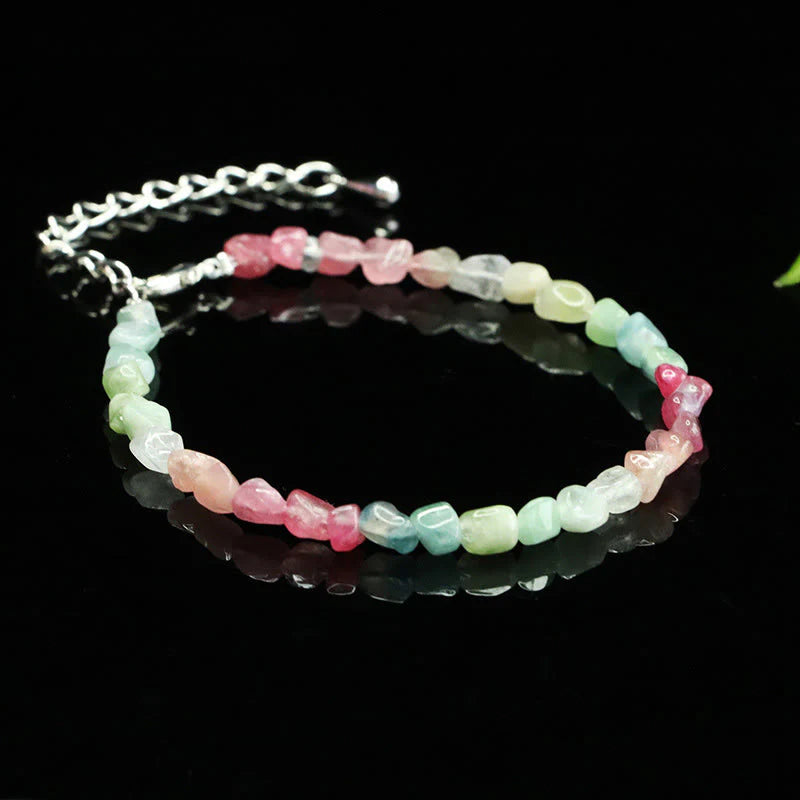 Buddha Stones 4mm Ultra-thin Tourmaline Irregular Beads Positive Chain Bracelet