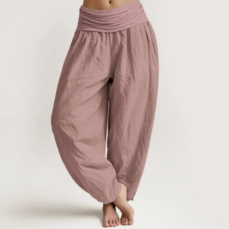 Buddha Stones LightPink Pure Cotton Women's Elastic Waist Harem  Pants