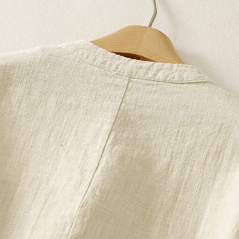 Buddha Stones Plain Chinese Frog-Button Long Sleeve Women's Cotton Linen Zen Clothing Shirt