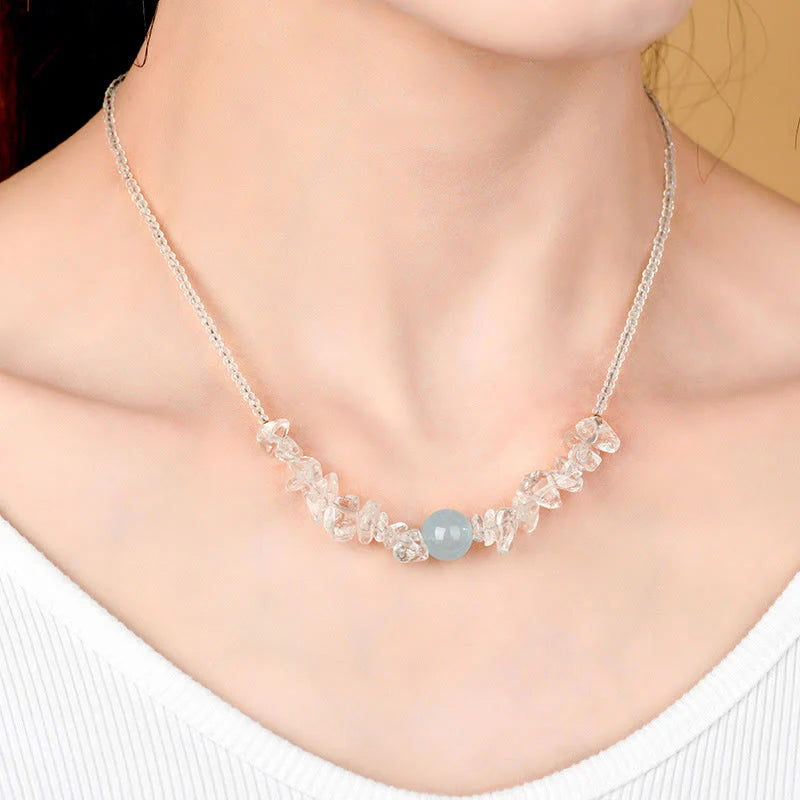 Buddha Stones Irregular White Crystal Aquamarine Bead Healing Necklace Pendant