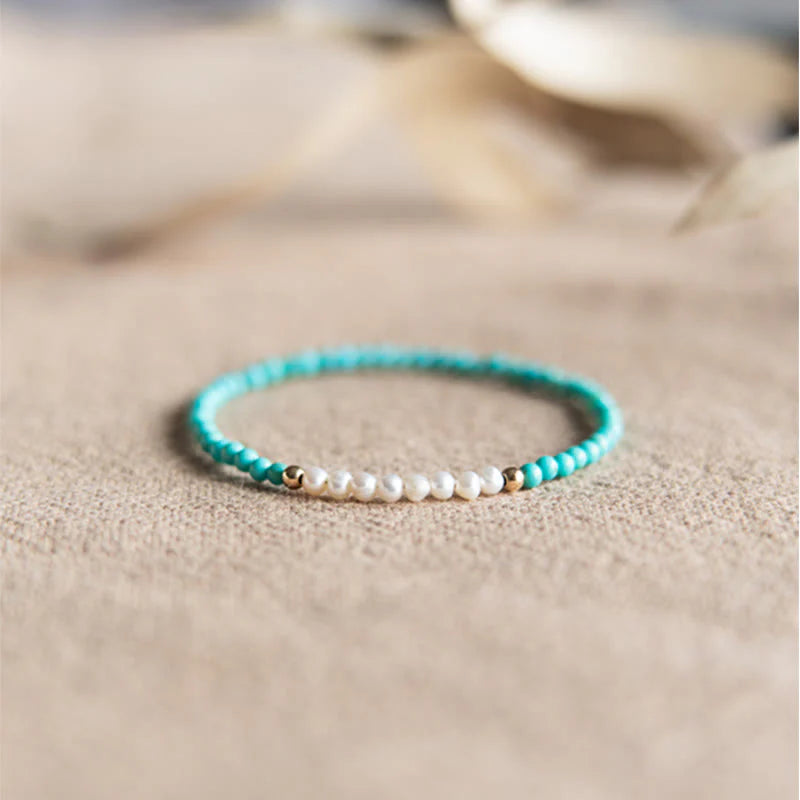 Buddha Stones 925 Sterling Silver Natural Turquoise Pearl Beaded Bracelet