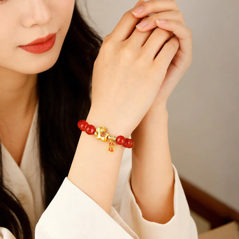 Buddha Stones Year Of The Horse South Red Agate Success Bracelet