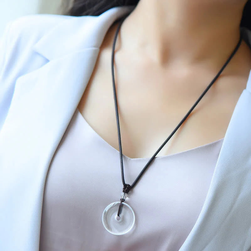 Buddha Stones Natural Clear Quartz Peace Buckle Protection Rope Necklace