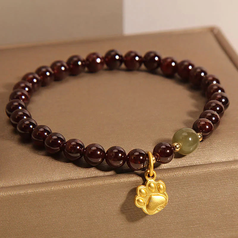 Buddha Stones Cat's Paw Garnet Hetian Jade Beads Purification Bracelet