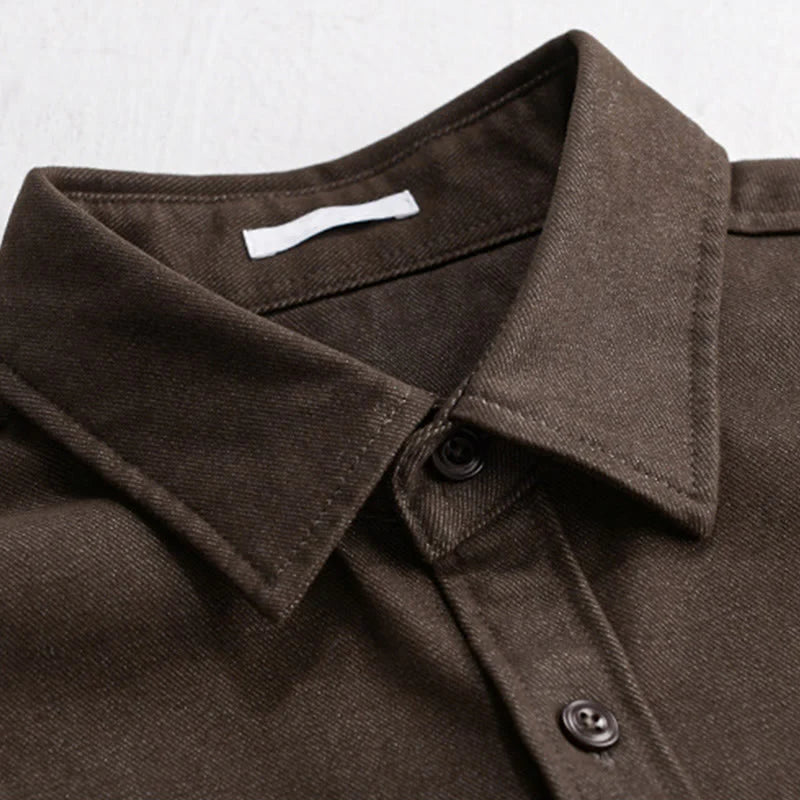 Buddha Stones Fall Solid Buttons Down Men's Stand Collar Long Sleeve Cotton Shirt