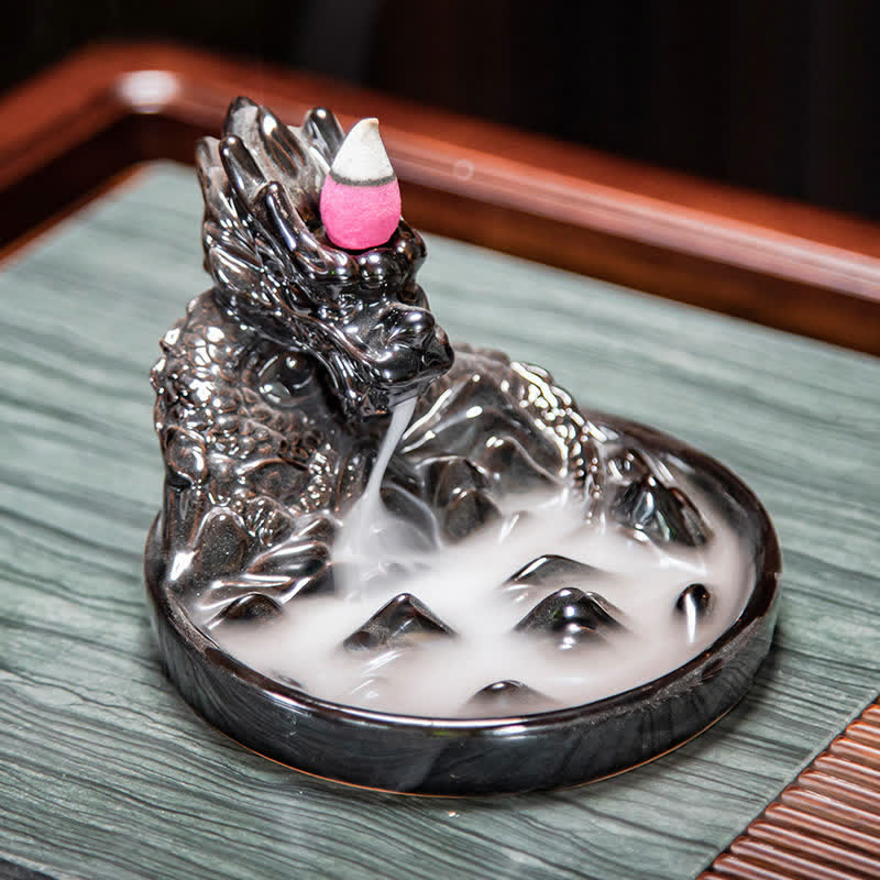 Dragon Pattern Ceramic Backflow Smoke Fountain Incense Burner Decoration (Extra 35% Off | USE CODE: FS35)