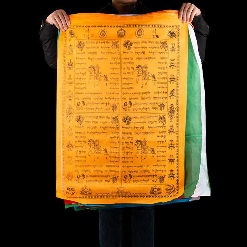 Buddha Stones Tibetan 5 Colors Windhorse Happiness Auspicious Outdoor Prayer Flag