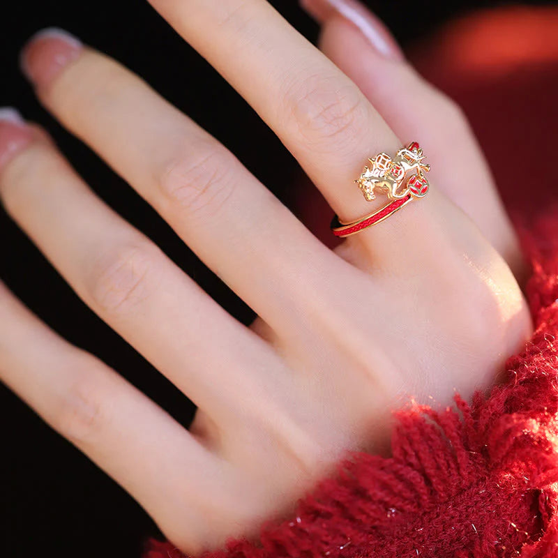 Buddha Stones Copper Red String Copper Coins Year Of The Horse Opening Balance Ring