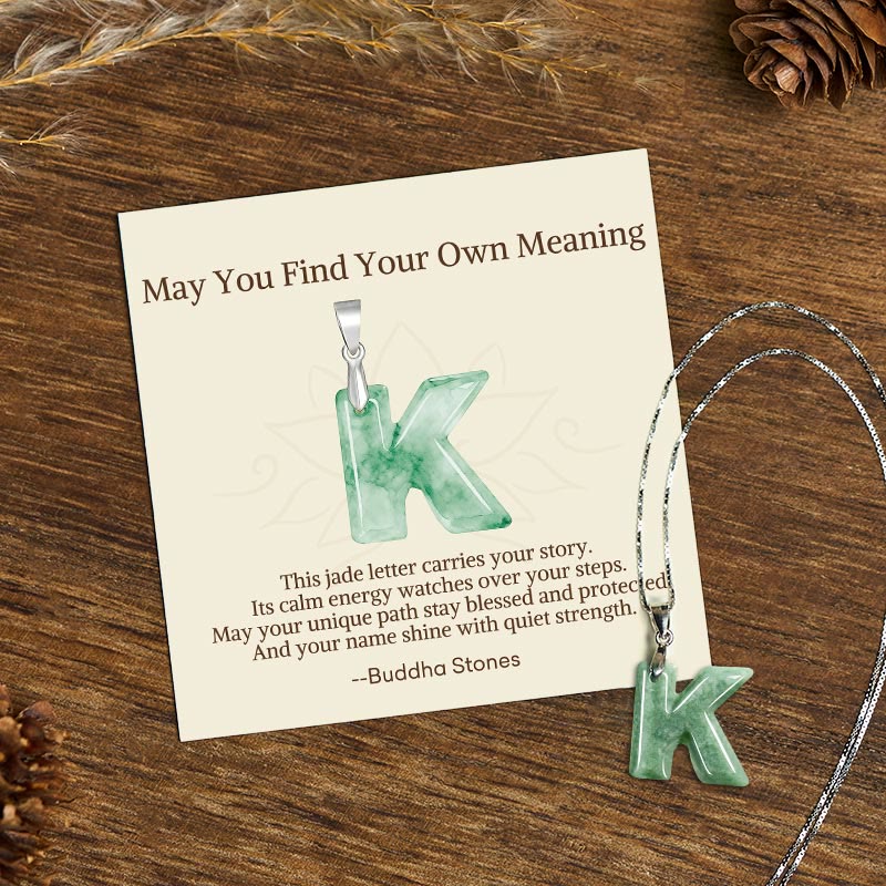 Buddha Stones May You Find Your Own Meaning Natural A-Z Letter Jade Titanium Steel Chain Necklace Includes Gift Message Card