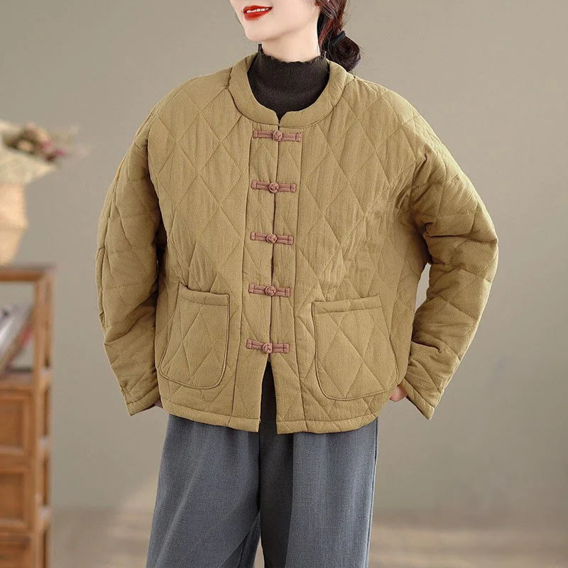 Buddha Stones Women's Plain Cotton-padded Tai Chi Zen Long Sleeve Jacket With Pockets