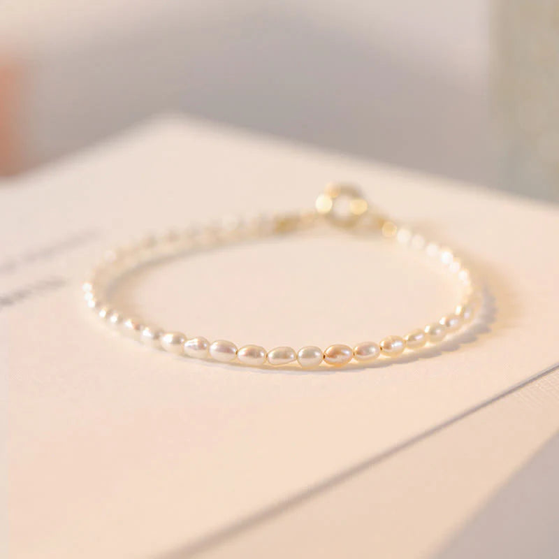 Buddha Stones 2mm Natural Pearl Ultra-thin Beads 14k Gold Plated Copper Wisdom Bracelet