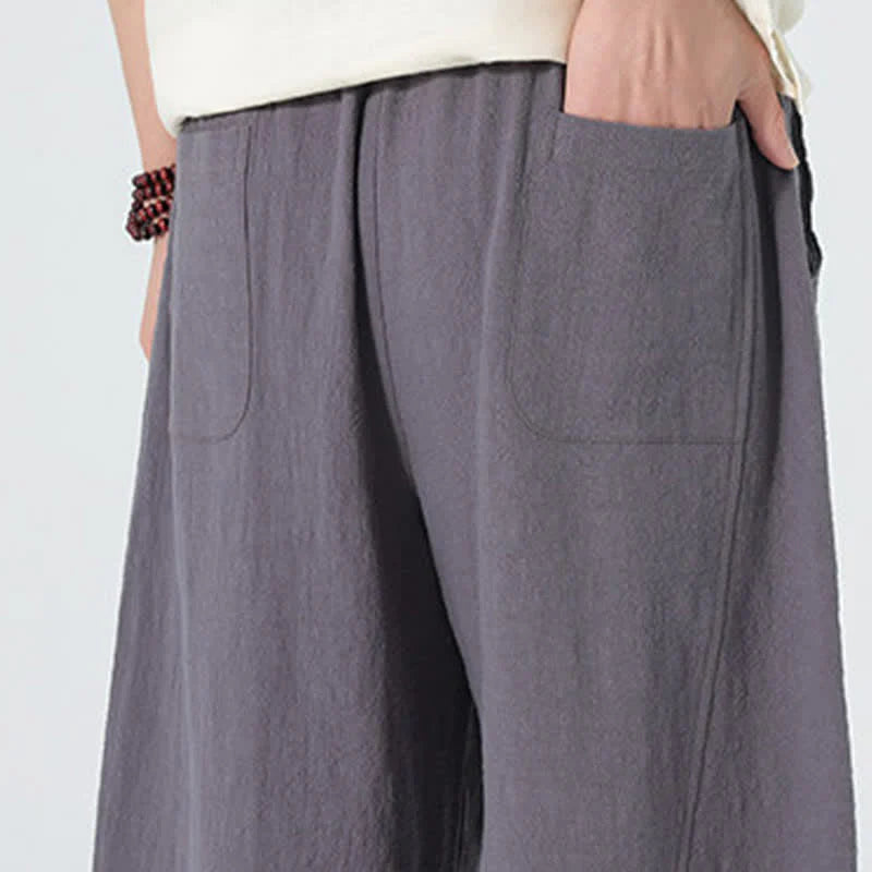 Buddha Stones Spring Pure Color Men's Cotton Drawstring Pants With Pockets