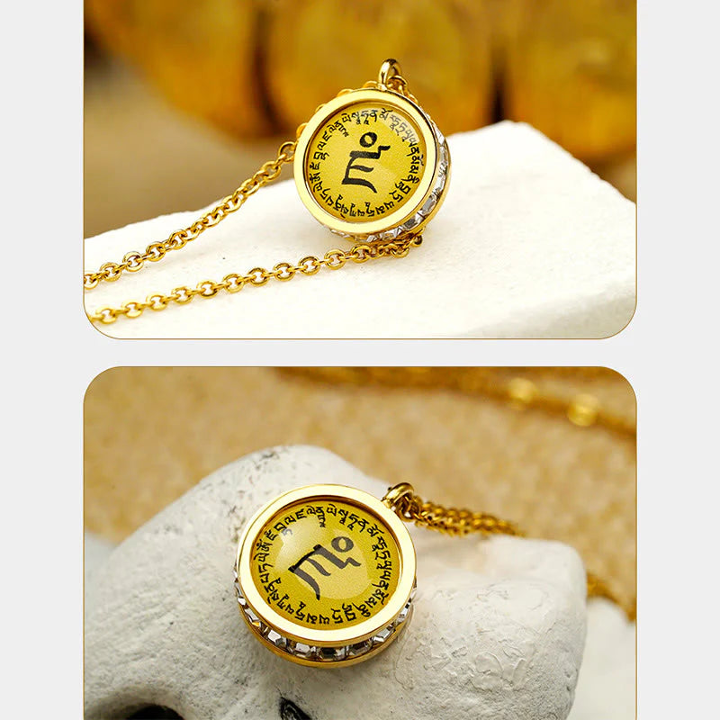 Buddha Stones Tibetan Yellow God Of Wealth Green Tara Buddha Serenity Titanium Steel Necklace Pendant