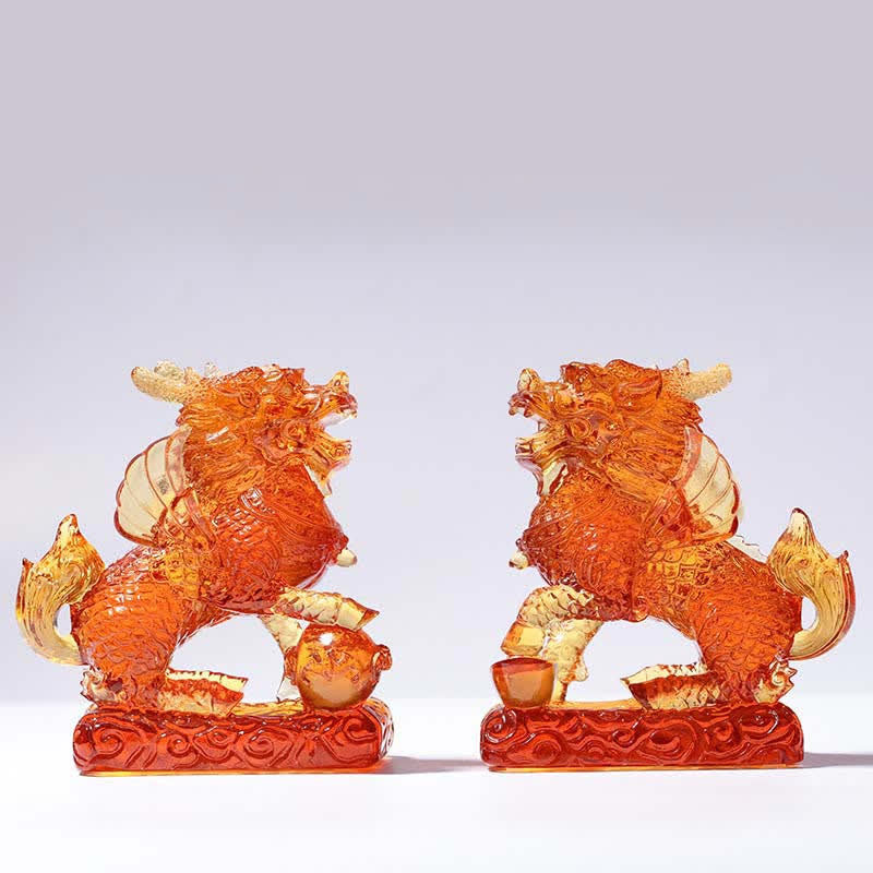Buddha Stones Feng Shui Kirin Handmade Liuli Crystal Art Piece Fortune Home Office Decoration