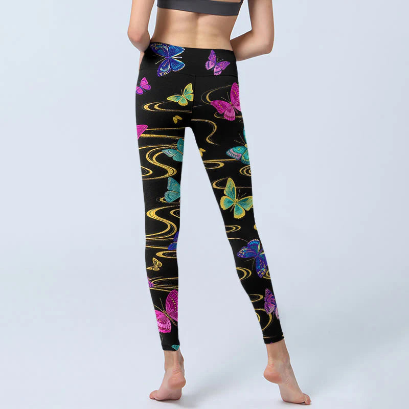 Buddha Stones Gorgeous High Contrast Butterfly Pattern Print Gym Leggings Women's Yoga Pants