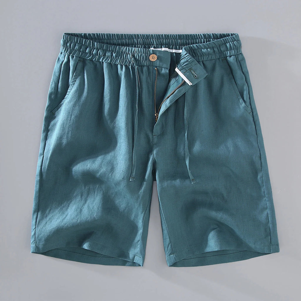 Buddha Stones Summer Solid Color Drawstring Button Design Men's Linen Shorts With Pockets