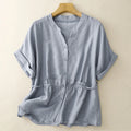 Buddha Stones Summer Button Lace-up Short Sleeve Women's Cotton Shirt
