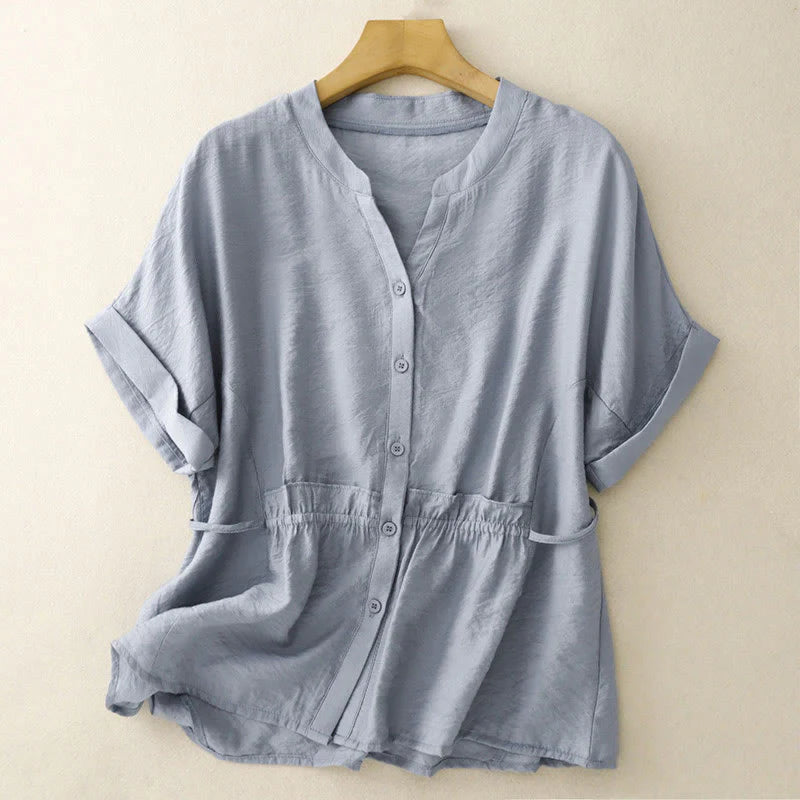 Buddha Stones Summer Button Lace-up Short Sleeve Women's Cotton Shirt