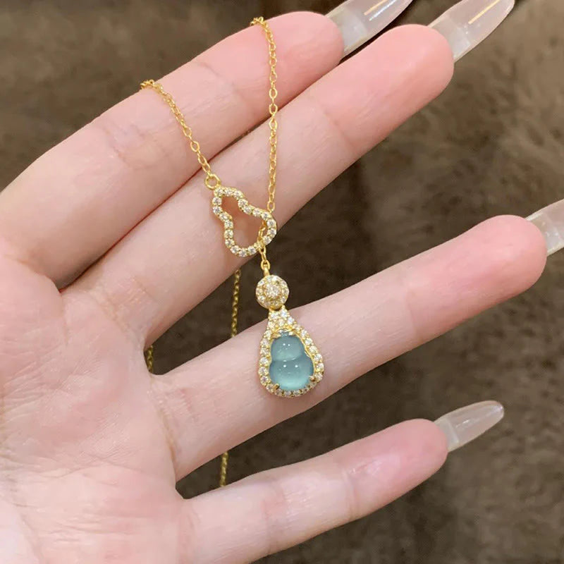 Buddha Stones Colorful Gourd Hollow Design Copper Balance Necklace Pendant