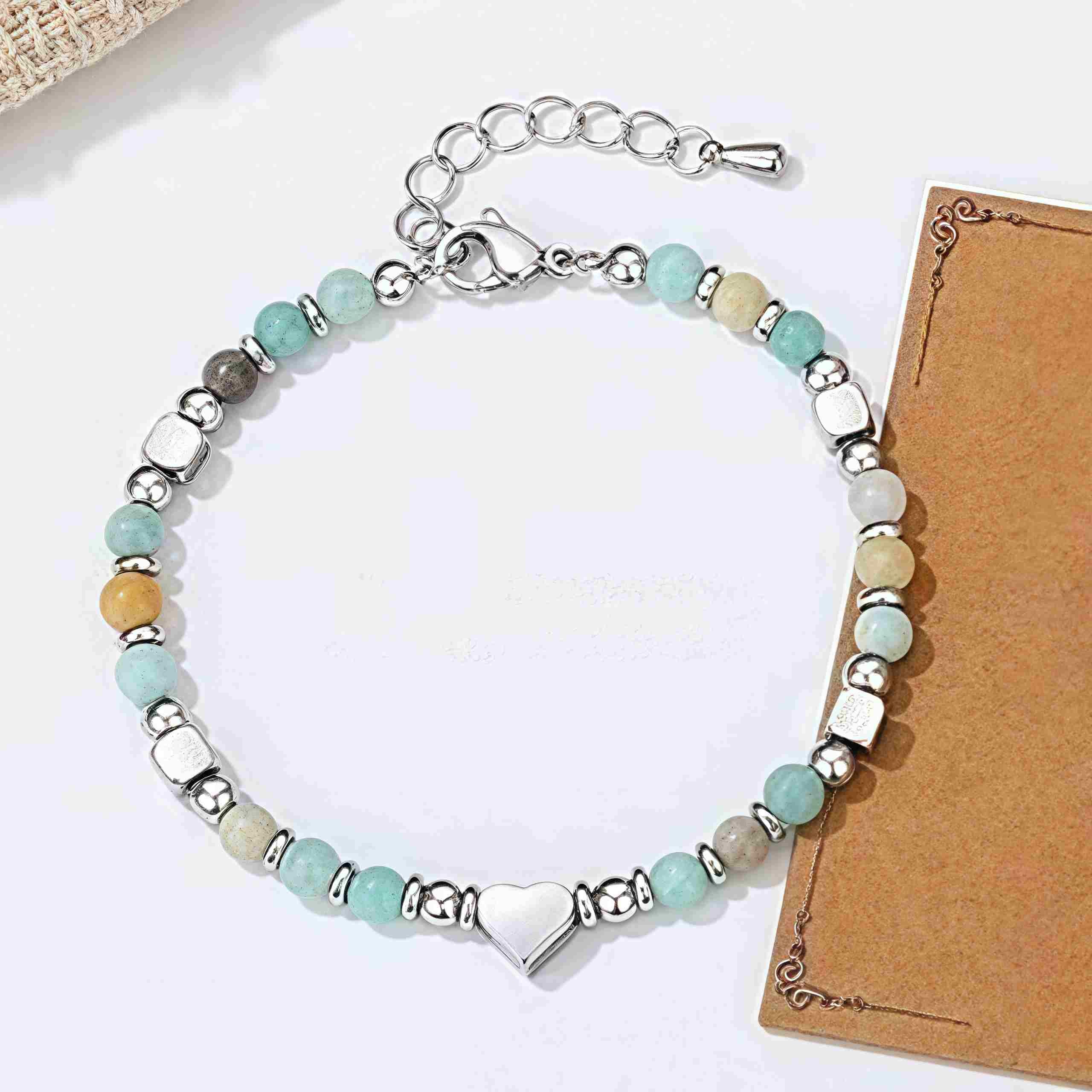 Buddha Stones Natural Stone Amazonite Amethyst Lazurite Rose Quartz Heart Positive Balance Bracelet
