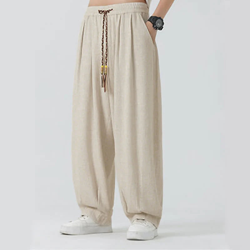Buddha Stones Summer Drawstring Ankle Length Solid Color Men's Straight Leg Pants
