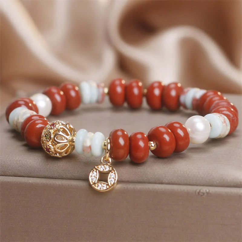 FREE Today: Protection and Support Red Jasper Shoushan Stone Abacus Beads Copper Coin Bracelet