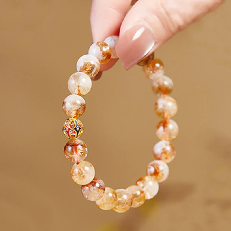 Buddha Stones 999 Sterling Silver Natural Citrine Flower Balls Beads Protection Bracelet