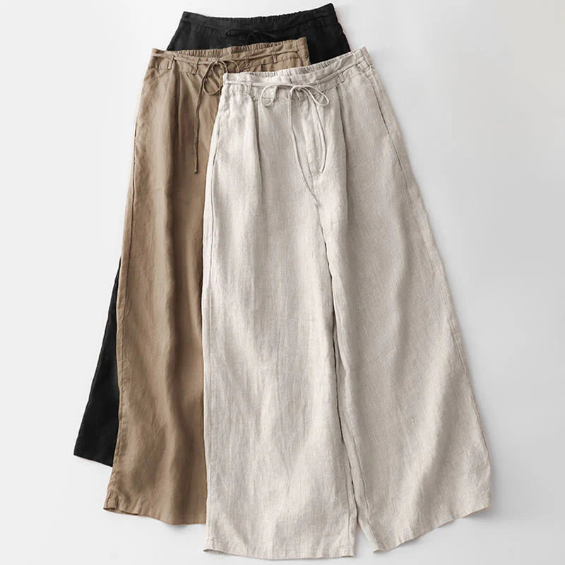 Buddha Stones Casual Solid Color Rope Women's Cotton Pants With Pockets