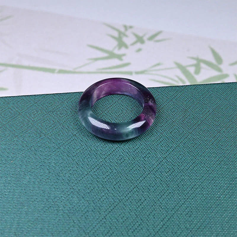 Buddha Stones Natural Fluorite Protection Ring