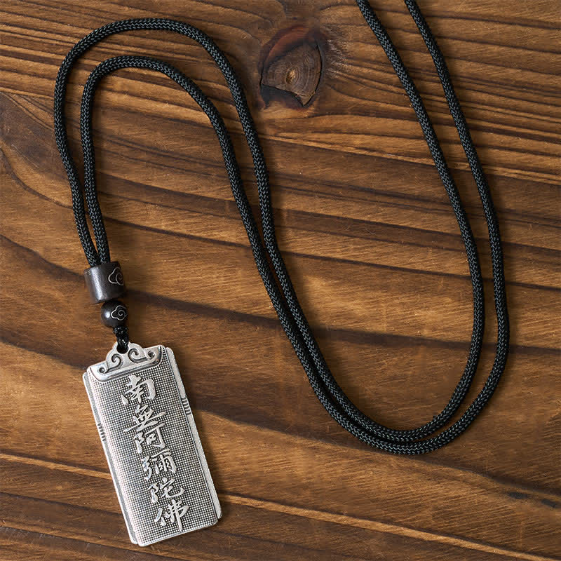 Buddha Stones Copper Plated With Silver Namo Amitabha Rope Luck Necklace Pendant