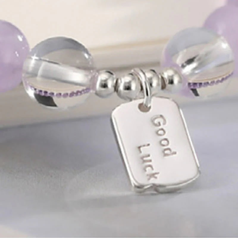 Buddha Stones Amethyst Rose Quartz Strawberry Quartz Good Luck Charm Bracelet