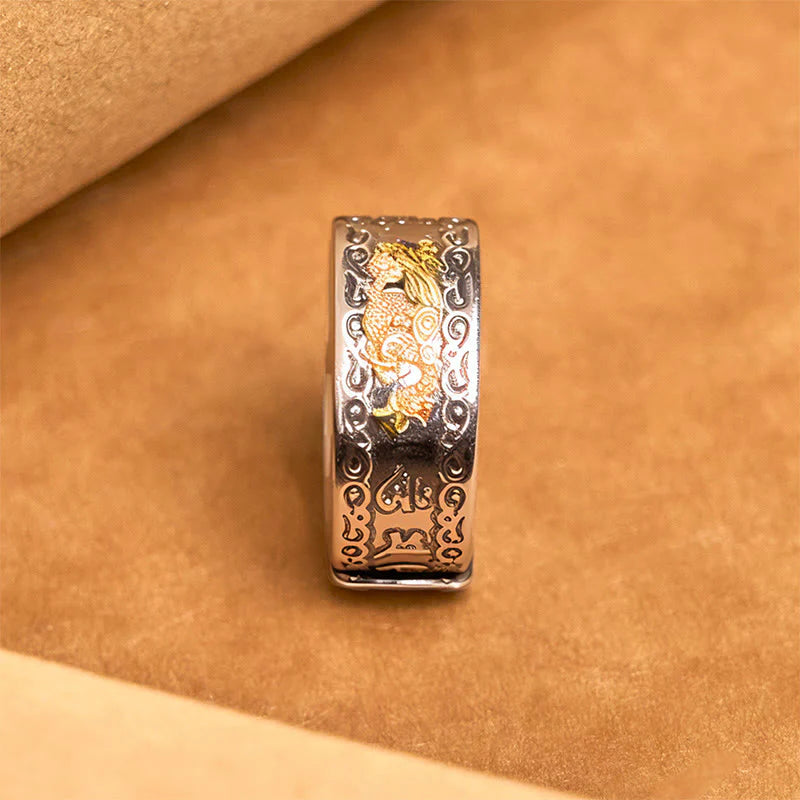 Buddha Stones Dragon Pattern Heart Sutra Copper Strength Ring